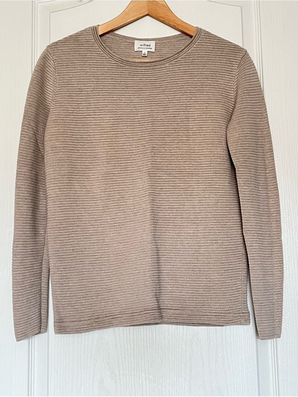 Wilfred Aritzia Silk Cotton Cashmere Ribbed Crewneck Sweater Oatmeal XS